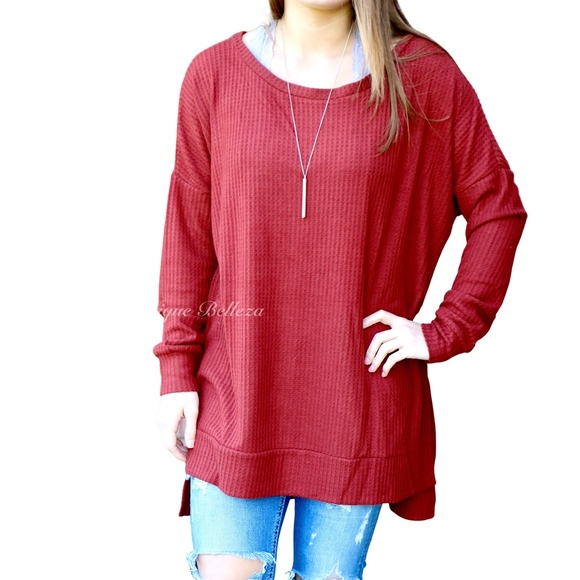 Brushed Thermal Tunic with High-Low Hem in Clay - Picture 2 of 6